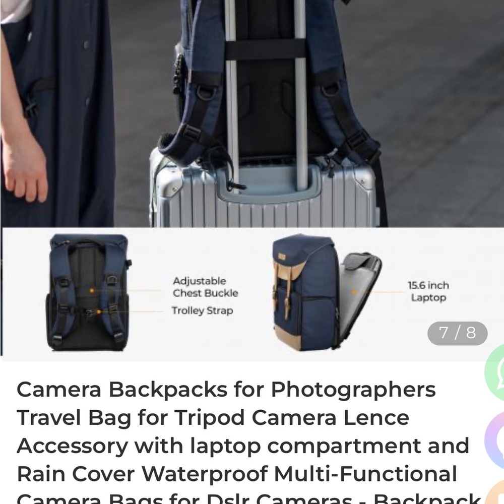 Camera Backpack Navy & Leather - Picture 6 of 7